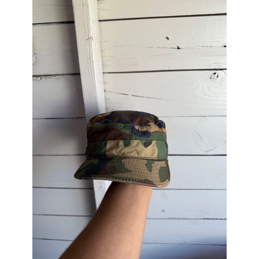 US Military Woodland Camo Patrol Cap Utility Hat Size 7 1/4 Ear Flaps Tactical